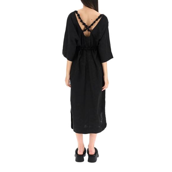 Ganni Black Jacquard V-Neck Oversized Midi Dress Size 38 - Picture 2 of 7